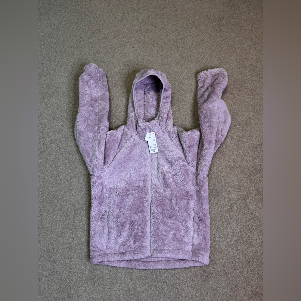 Uniqlo Women’s Fluffy Yarn Sherpa Fleece Full Zip Hoodie Jacket Lavender Medium